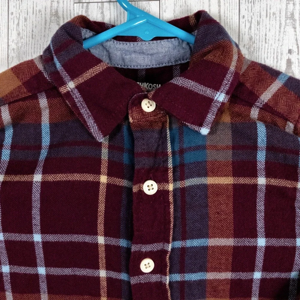 OshKosh B'gosh Boys 5/5A Plaid Flannel Button Up Shirt Long Sleeve Cotton Fall